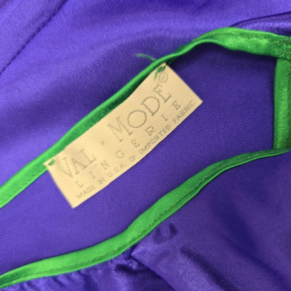 Val Mode Lingerie Vintage Blue and Green Satin Slip Nightgown Chemise MadeinUSA - Picture 4 of 5